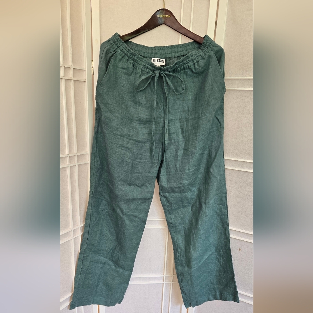 BEL KAZAN Designer Women's Sage Green Linen Pants